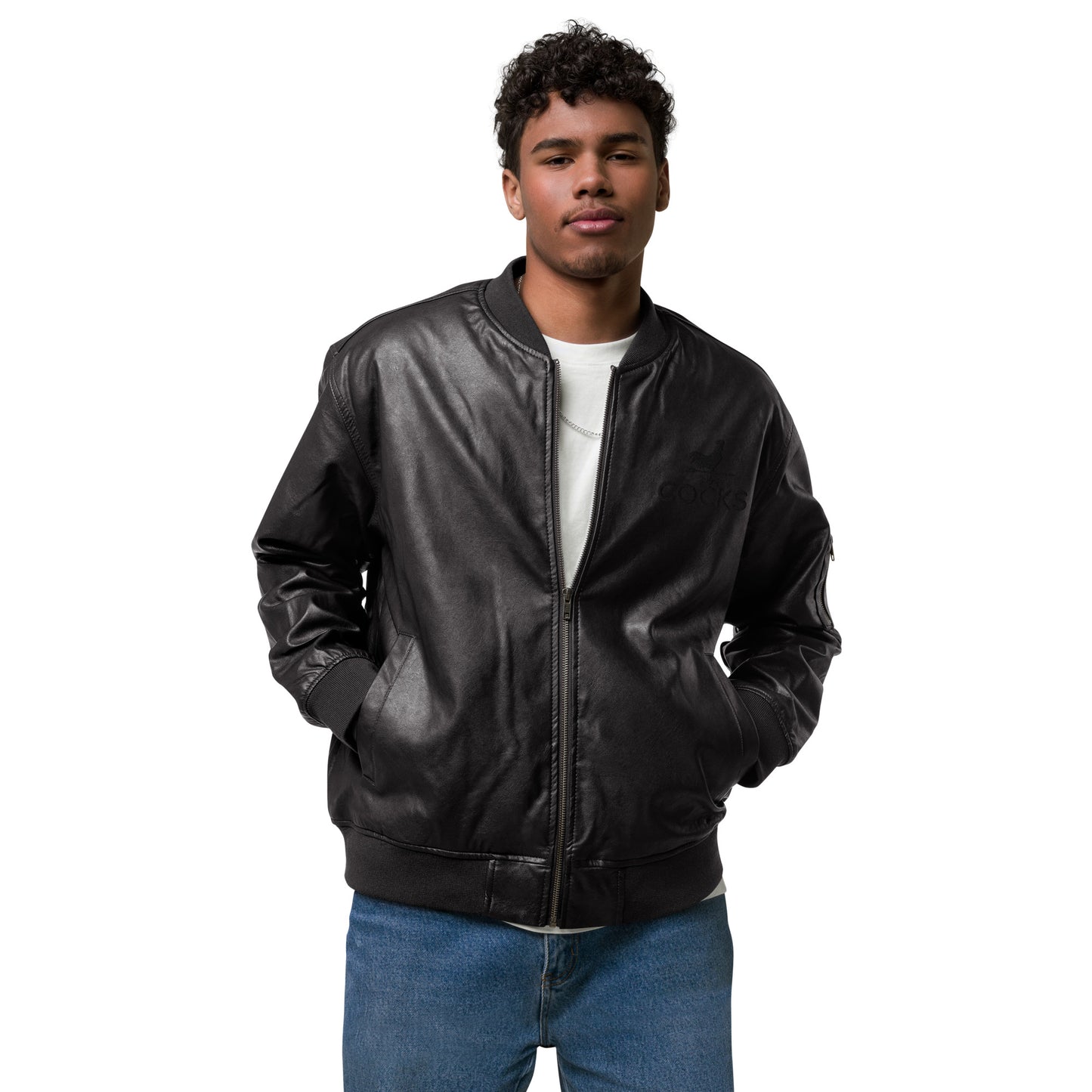 Cocks PU Leather Bomber Jacket